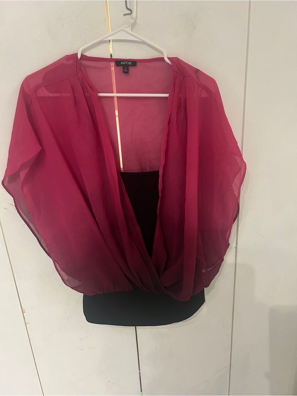 Apt. 9 Magenta Sheer Draped Overlay Top with Black Inner Bodice
